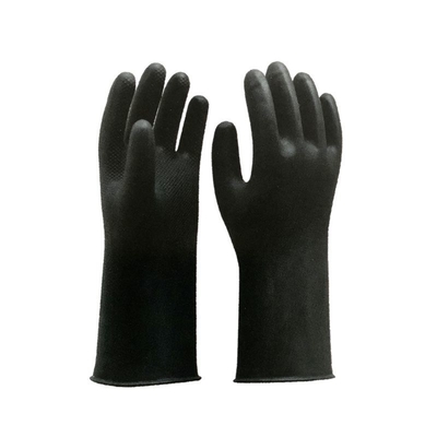 방수 검은 산업적 고무 장갑 32 Cm 무리짓지 않은 마무리 화학적 레지스턴트