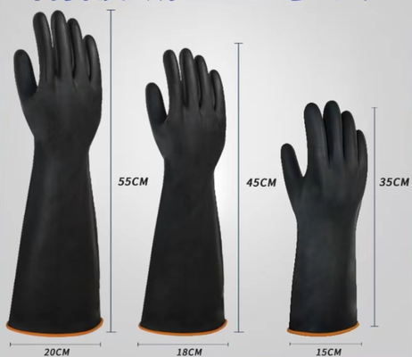 산업적 검은 라텍스 장갑 무리짓지 않은 정렬시킨 60CM 초장축 커프스 글러브