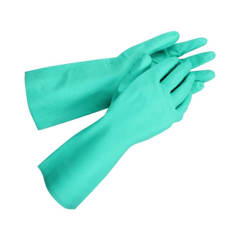 Green Nitrile Glove Chemotherapy Tested Featuring White Unflocked Lining Ideal for Medical Laboratory and Industrial Applications